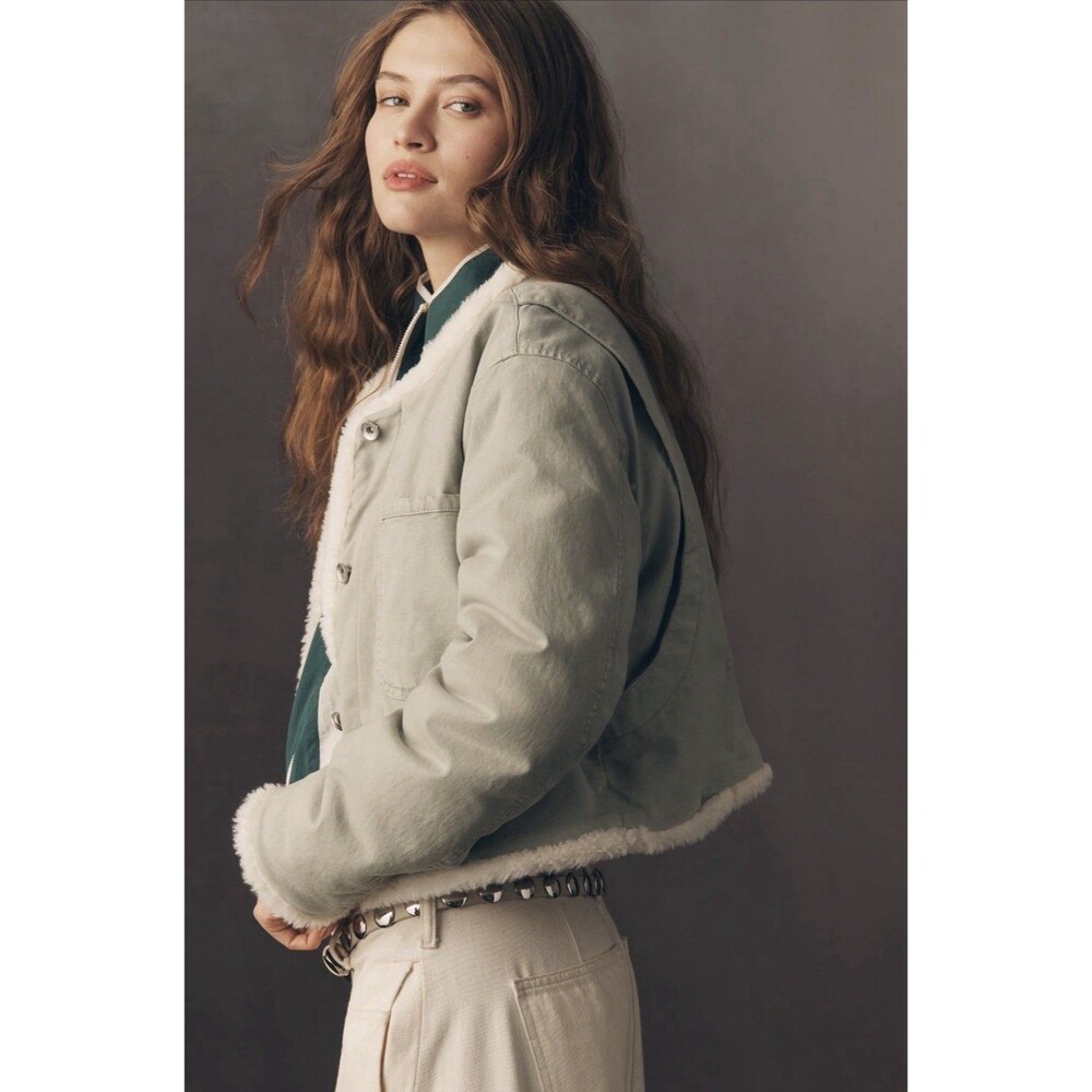 Anthropologie Pilcro Jacket Fleece Lined Lady Light Gray Cozy Preppy Size XS NWT - Picture 5 of 12